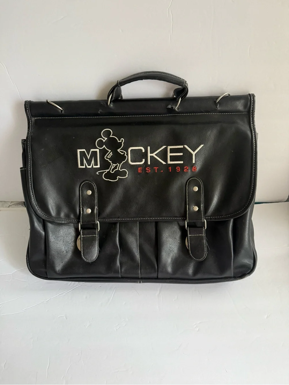 Vintage Disney Mickey Mouse Est. 1928 Black Leather Crossover / Laptop Breifcase